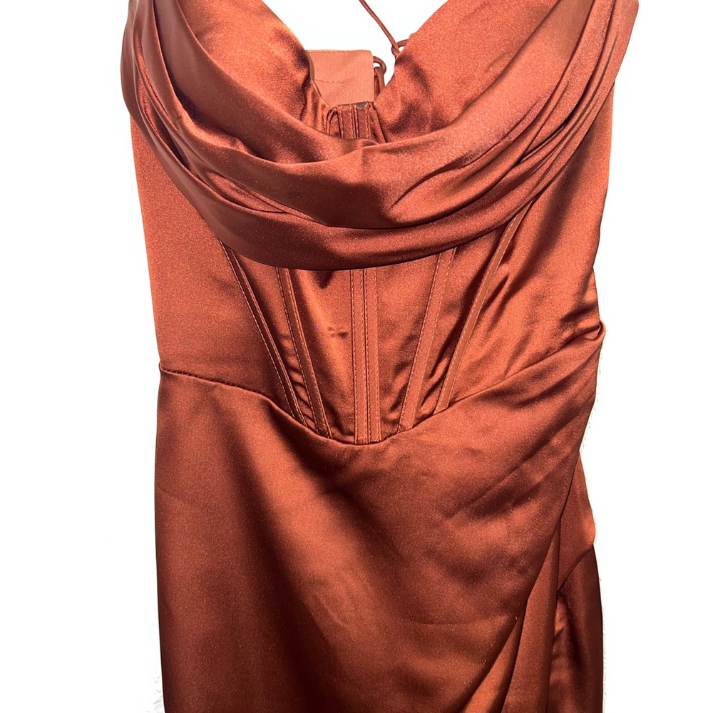 Prom Elegant Copper Evening Dress- Open one Leg